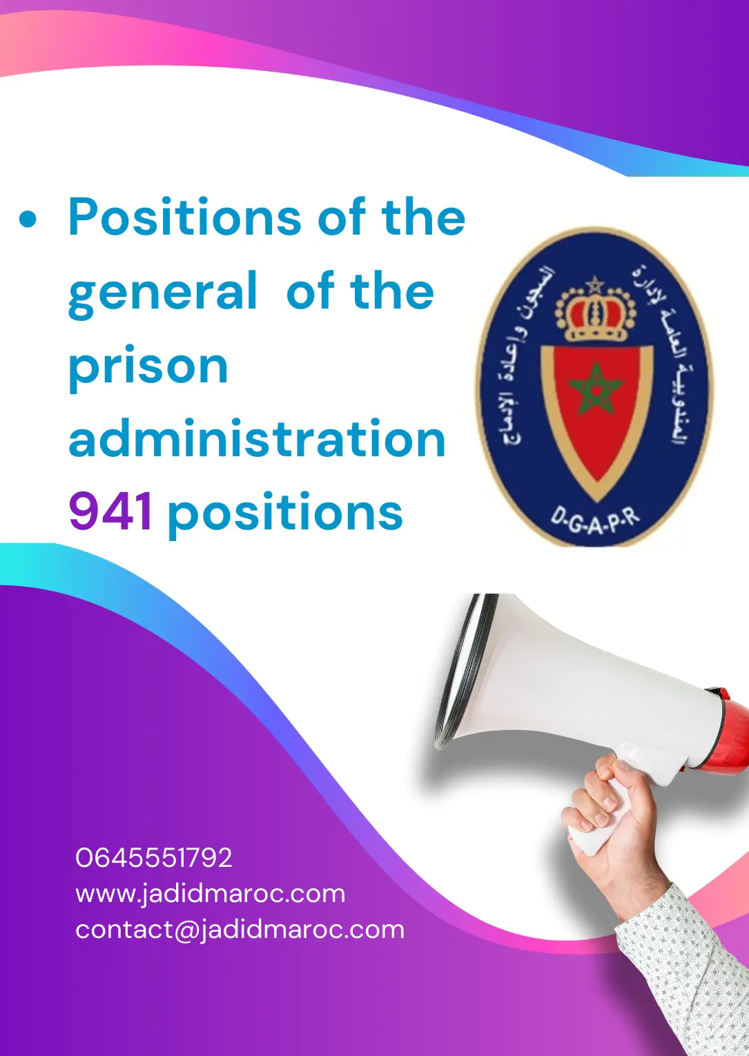 Announcement of jobs for the general delegation prison administration 941 positions